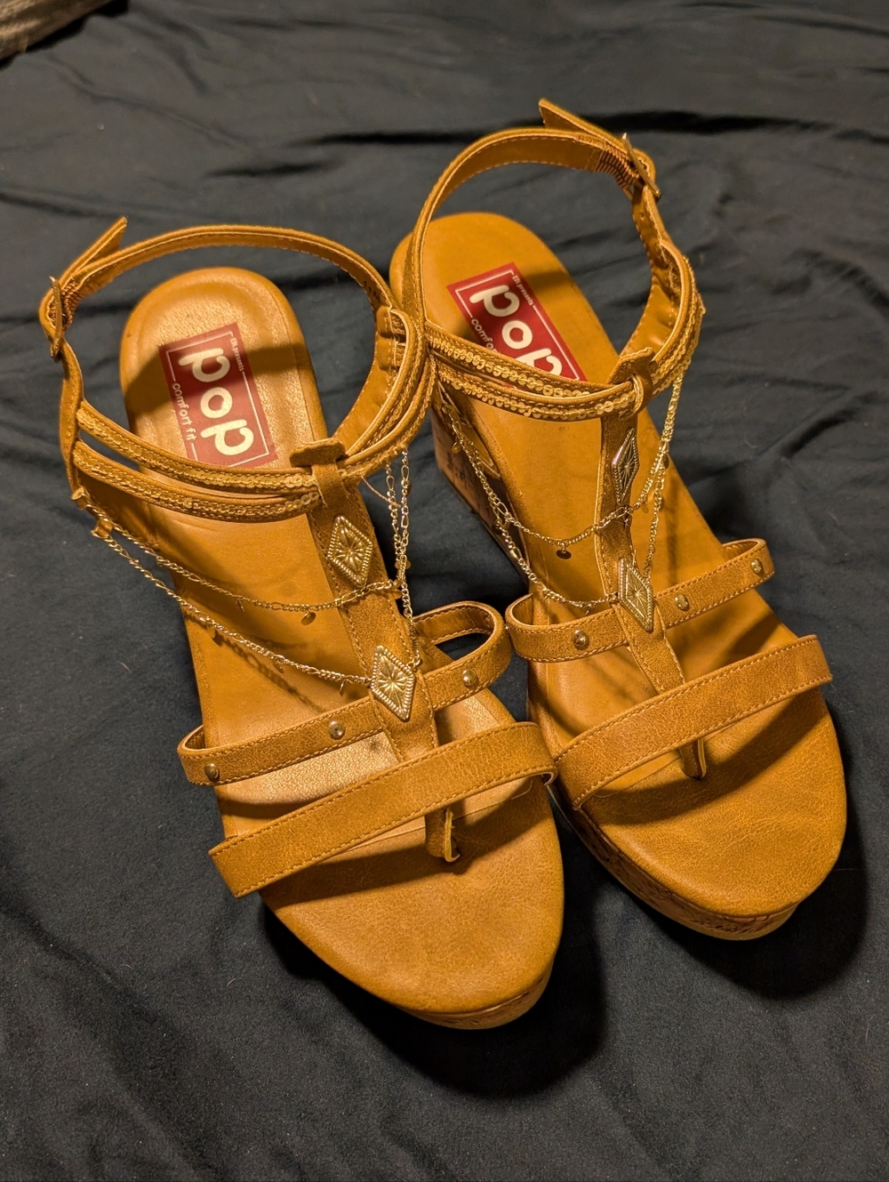 Pop Women's Brown/Tan Strappy Wedge Sandals